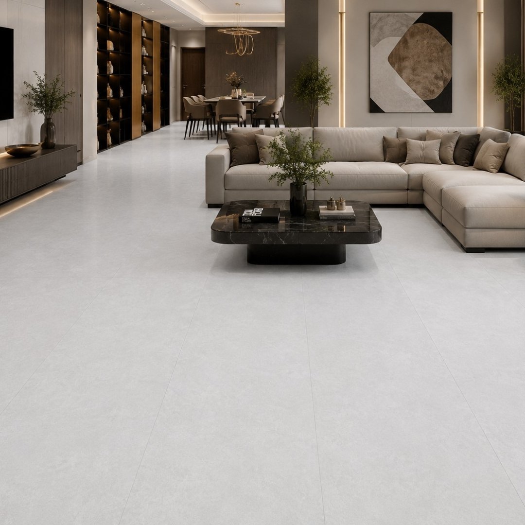 AL Cemento Grey Plain and texture Living Area Tiles - My Home Studio